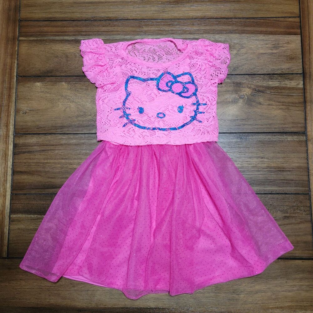 Hello Kitty Hot Pink Dress w/ Sewn-In Knit Top - Size XS (4-5)